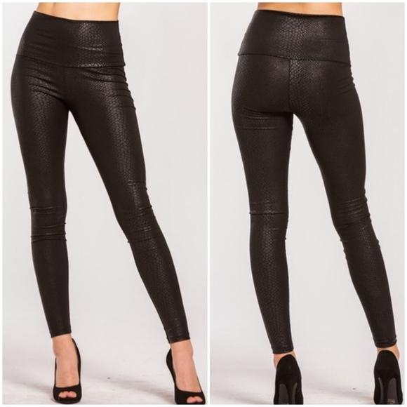 NEW Faux Leather Snakeskin Leggings - Picture 2 of 7